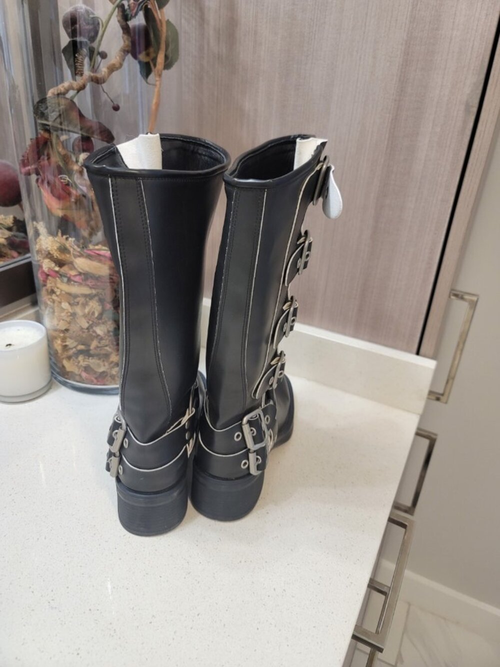 Miu Miu Biker Iconic Buckles Black Leather Knee Length Boots Size 37 - Picture 3 of 9